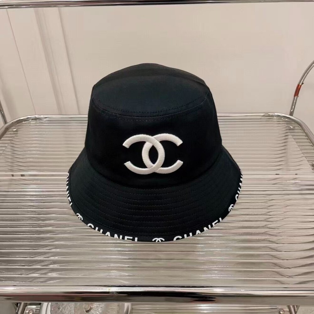 Chanel Brim Logo Black Cotton Bucket Hat